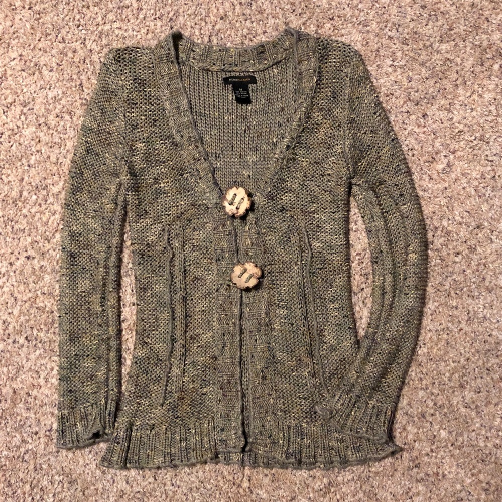 Knit Cardigan w/ Wood Flower Buttons